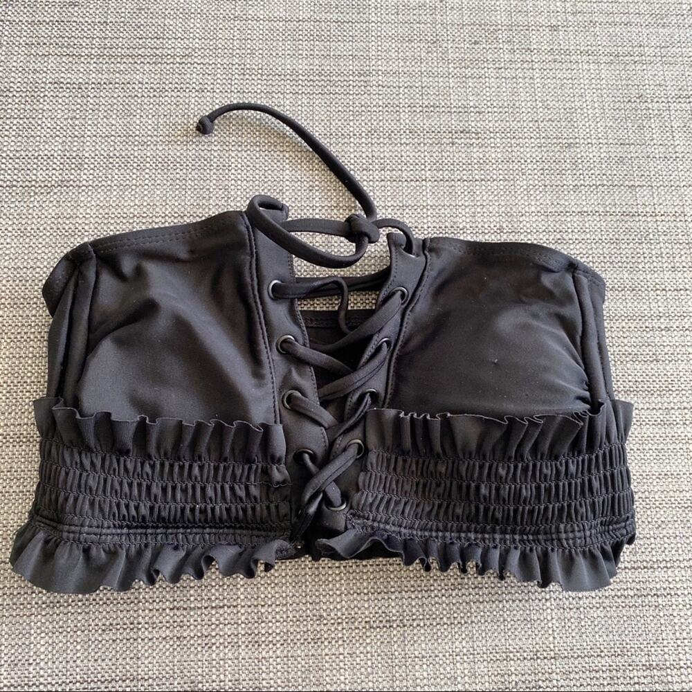 Xhilaration black lace up front smocked back bikini